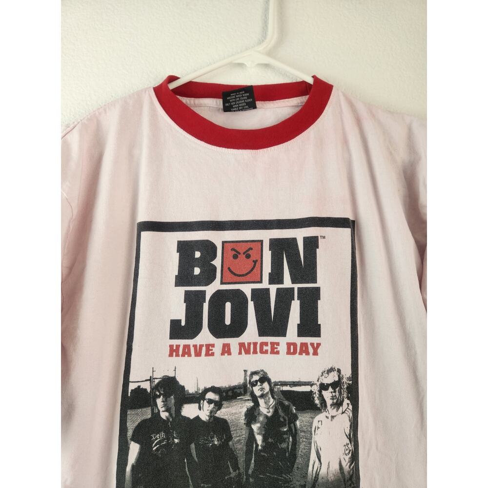Bon Jovi T-Shirt Ringer Unisex Large 2005 Tour White Red - Picture 3 of 7
